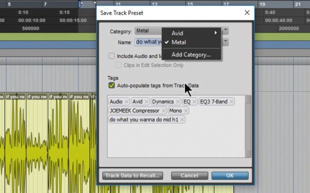 save track preset pro tools