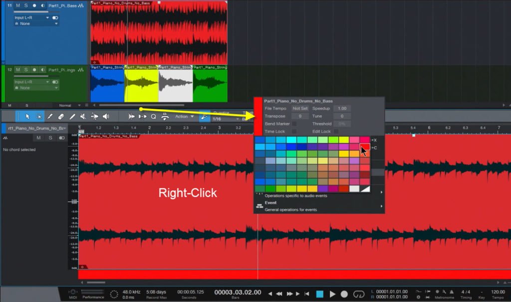 Edit view Clip color Studio One